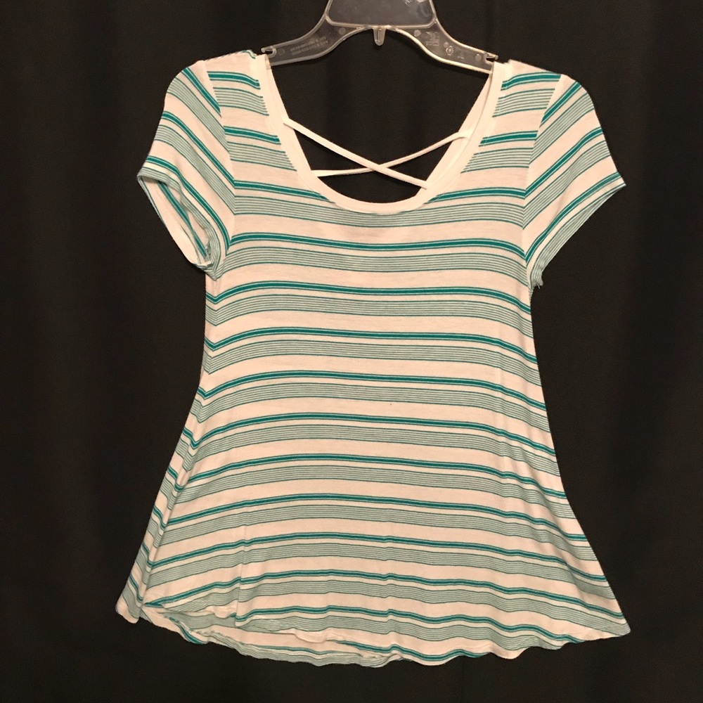 Seafoam green and white striped swing top